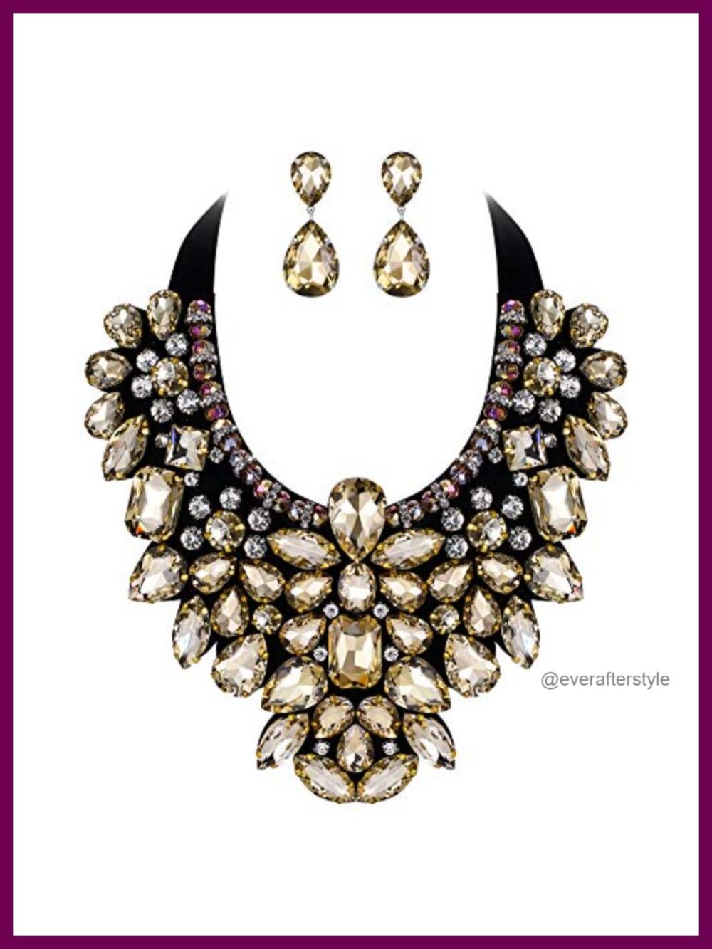 Rhinestone Crystal Statement Necklace Earrings Set Adjustable Costume Jewelry